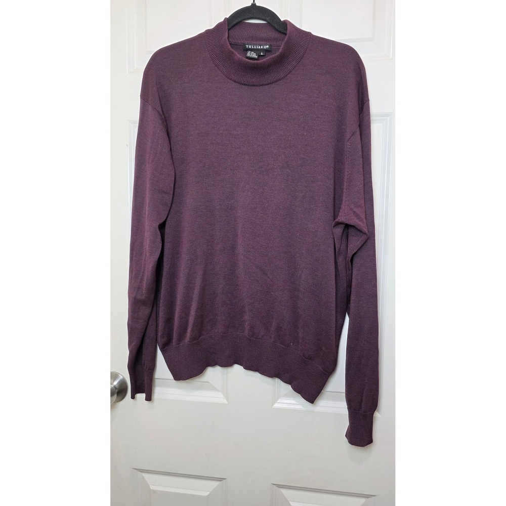 Tulliano Sweater Men's Large Burgundy‎ Silk Blend Mock Neck Long Sleeve Pullover